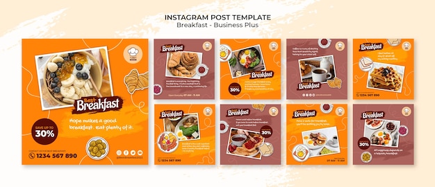 Publicaciones de instagram de desayuno sabroso dibujado a mano