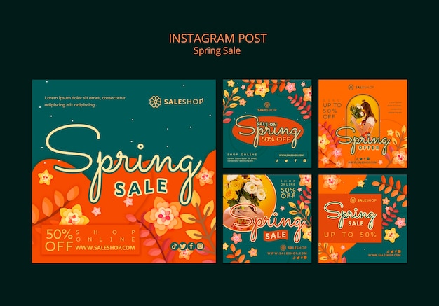 PSD gratuito publicaciones de instagram de descuento de venta de primavera