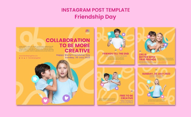 PSD gratuito publicaciones de instagram del día de la amistad de diseño plano