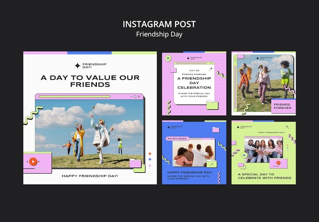 PSD gratuito publicaciones de instagram del día de la amistad retro