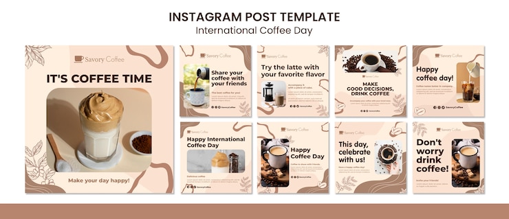 PSD gratuito publicaciones de instagram del día internacional del café.