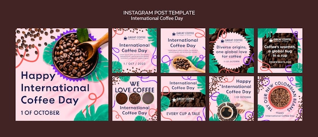 PSD gratuito publicaciones de instagram del día internacional del café