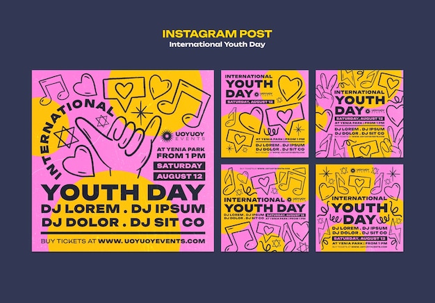 PSD gratuito publicaciones de instagram del día internacional de la juventud