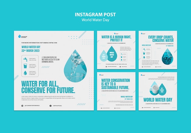 PSD gratuito publicaciones de instagram del día mundial del agua de diseño plano