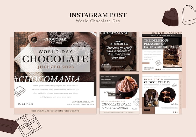 PSD gratuito publicaciones de instagram del día mundial del chocolate