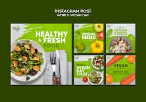 PSD gratuito publicaciones de instagram del día mundial de la comida vegana