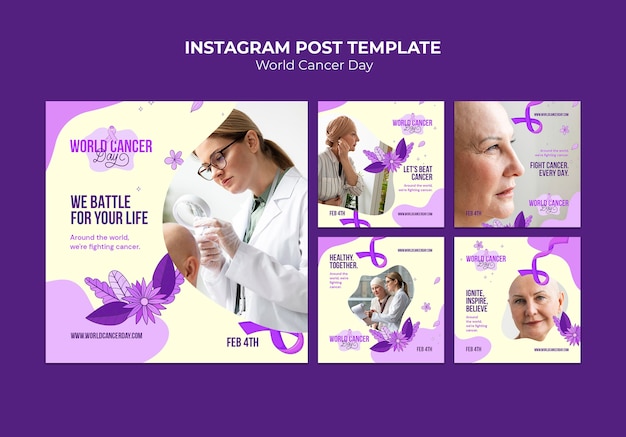 PSD gratuito publicaciones de instagram del día mundial contra el cáncer