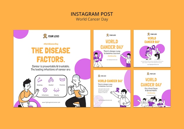 PSD gratuito publicaciones de instagram del día mundial contra el cáncer