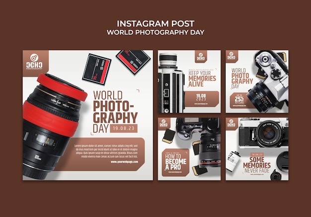 PSD gratuito publicaciones de instagram del día mundial de la fotografía