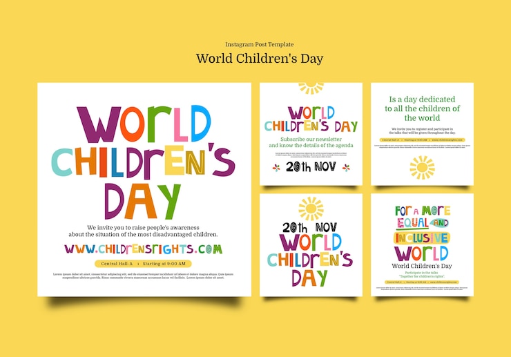 PSD gratuito publicaciones de instagram del día mundial del niño de diseño plano.