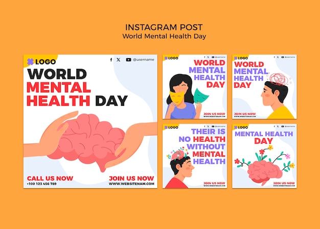 PSD gratuito publicaciones en instagram por el día mundial de la salud mental