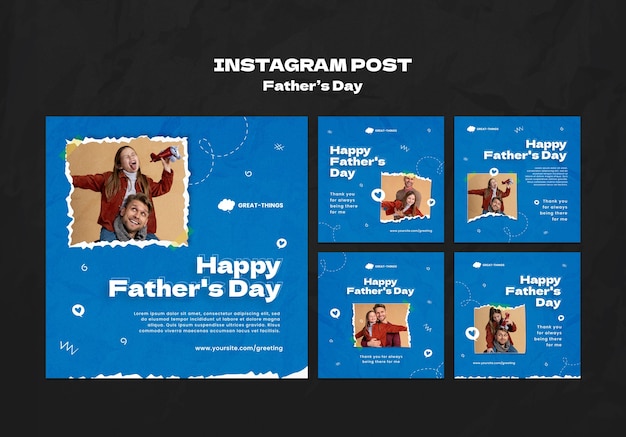 PSD gratuito publicaciones de instagram del día del padre dibujadas a mano