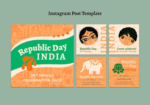 PSD gratuito publicaciones de instagram del día de la república india