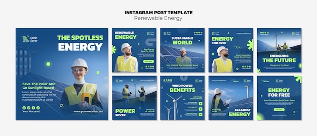 PSD gratuito publicaciones de instagram de energía renovable de diseño plano