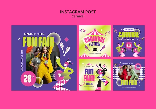 PSD gratuito publicaciones de instagram de entretenimiento de carnaval degradado