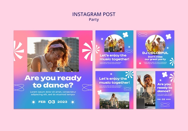 PSD gratuito publicaciones de instagram de entretenimiento de fiesta