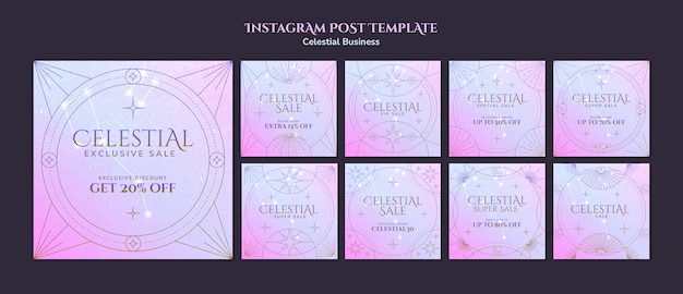 Publicaciones de instagram de estilo celestial degradado.