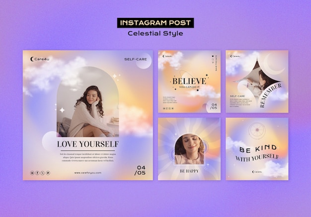 PSD gratuito publicaciones de instagram de estilo celestial