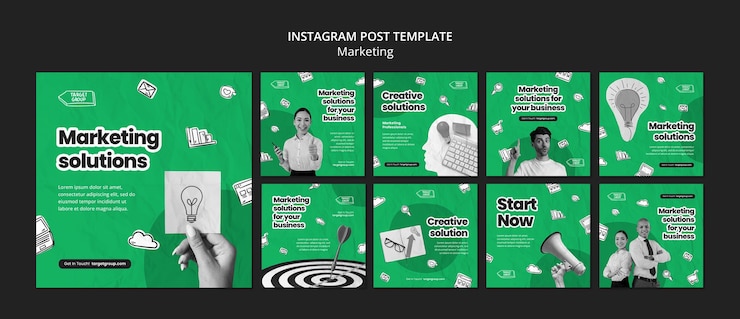 PSD gratuito publicaciones de instagram de estrategia de marketing dibujadas a mano
