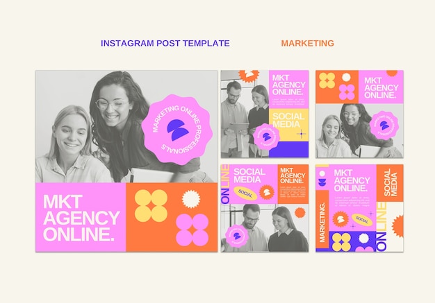 PSD gratuito publicaciones de instagram de estrategia de marketing de diseño plano