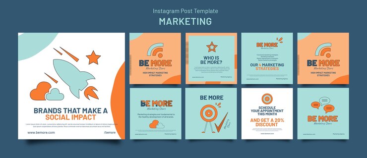 PSD gratuito publicaciones de instagram de estrategia de marketing de diseño plano
