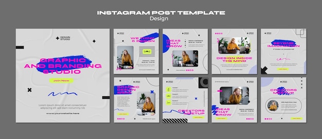 Publicaciones de instagram de estudio de diseño de diseño plano