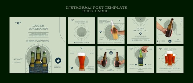 Las publicaciones de instagram de etiquetas de cerveza de diseño plano