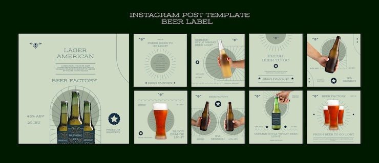 PSD gratuito las publicaciones de instagram de etiquetas de cerveza de diseño plano