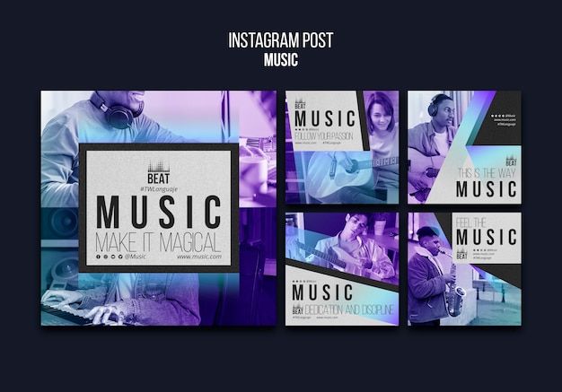 PSD gratuito publicaciones de instagram de evento musical degradado