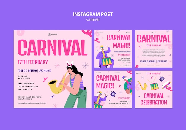 PSD gratuito las publicaciones de instagram de eventos de carnaval