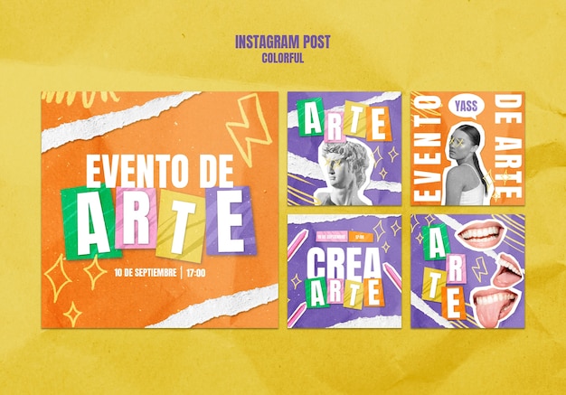 Publicaciones de Instagram de eventos coloridos dibujados a mano