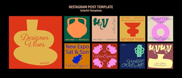 PSD gratuito publicaciones de instagram de exposición de diseño plano.