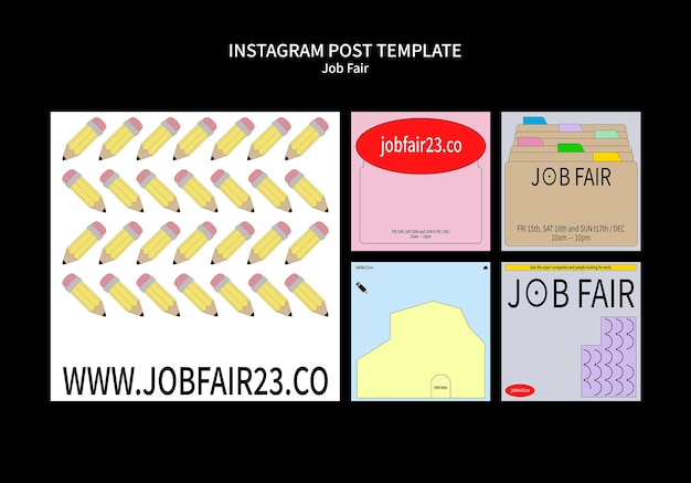 Publicaciones en instagram de la feria de trabajo de diseño plano