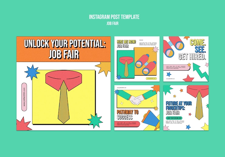 PSD gratuito publicaciones en instagram de la feria de trabajo de diseño plano