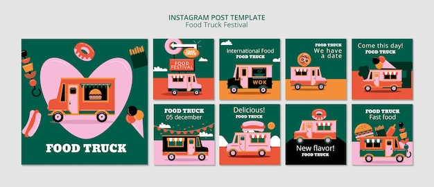 PSD gratuito publicaciones de instagram del festival de camiones de comida de diseño plano