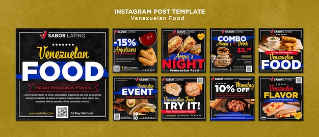 Publicaciones de instagram de festival de comida de diseño plano