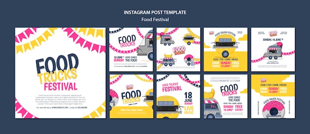 PSD gratuito publicaciones de instagram de festival de comida de diseño plano