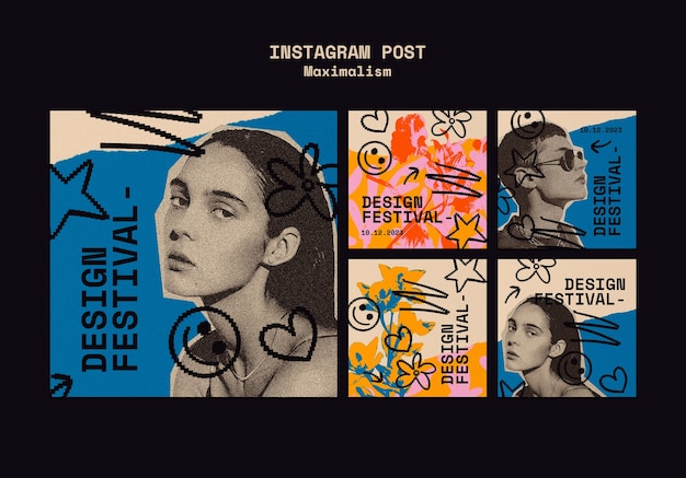 PSD gratuito las publicaciones de instagram del festival de diseño