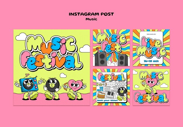 Las publicaciones de Instagram del festival de música dibujadas a mano