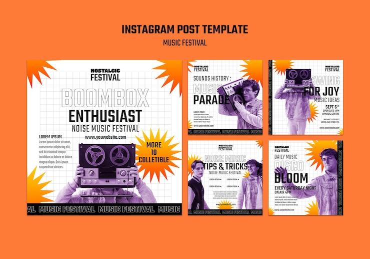 PSD gratuito publicaciones de instagram del festival de música gradiente