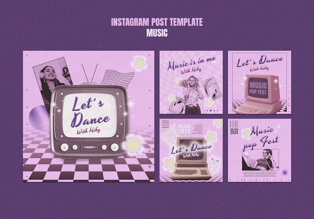 PSD gratuito publicaciones de instagram del festival de música retro