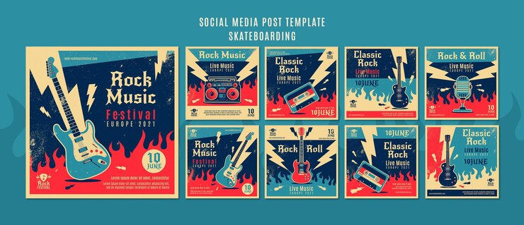 PSD gratuito publicaciones de instagram de festival de musica rock