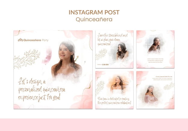 Publicaciones de instagram de fiesta de quinceañera dibujadas a mano