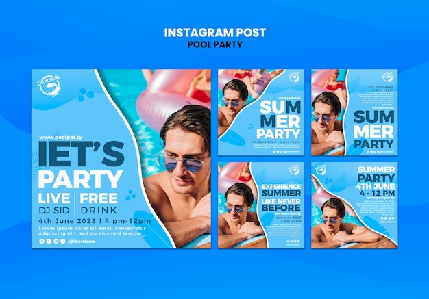 PSD gratuito publicaciones de instagram de fiestas de verano dibujadas a mano