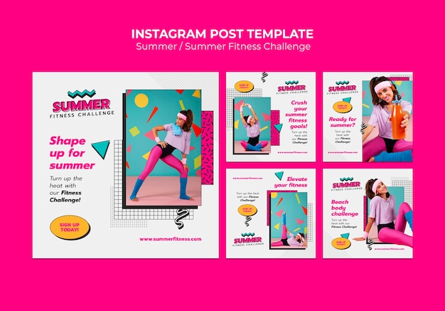 PSD gratuito publicaciones de instagram de fitness de verano