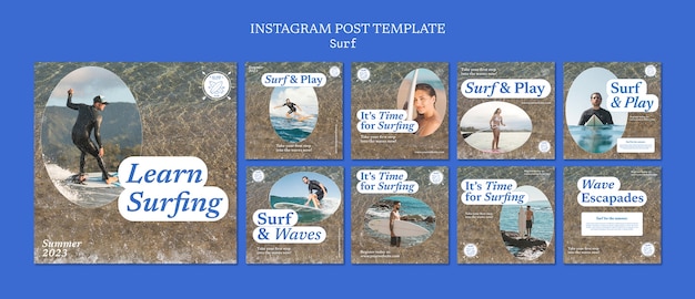 PSD gratuito publicaciones de instagram de hobby de surf