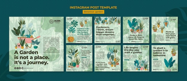 PSD gratuito publicaciones de instagram de jardín botánico dibujadas a mano