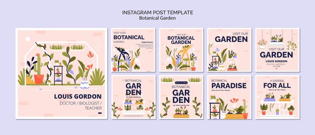 Publicaciones de instagram de jardín botánico de diseño plano