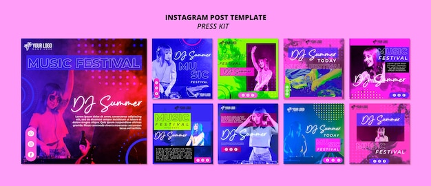 PSD gratuito publicaciones de instagram de kit de prensa de diseño plano