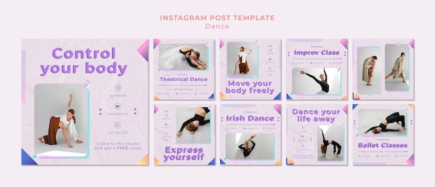 PSD gratuito publicaciones de instagram de lecciones de baile geométrico